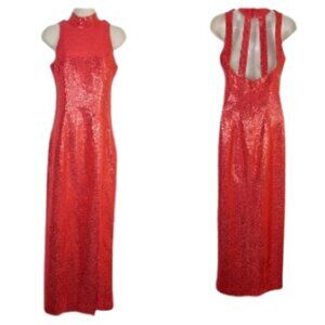 Vintage 1970s Flirtations By Alfred Angelo Maxi Dress Ball Gown Red Sequin 4